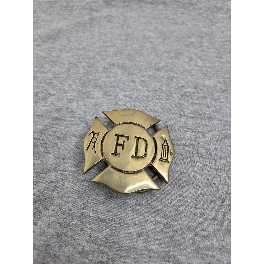 Antique Solid Brass Fire Department Maltese Cross Belt Buckle
